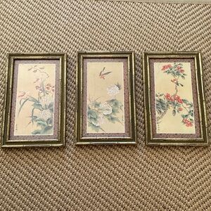 Asian VintageBird on  Flowering Branches Set of 3
